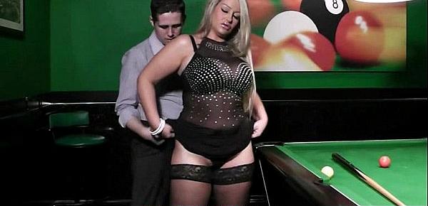  Lovely BBW blonde takes it from behind on pool table